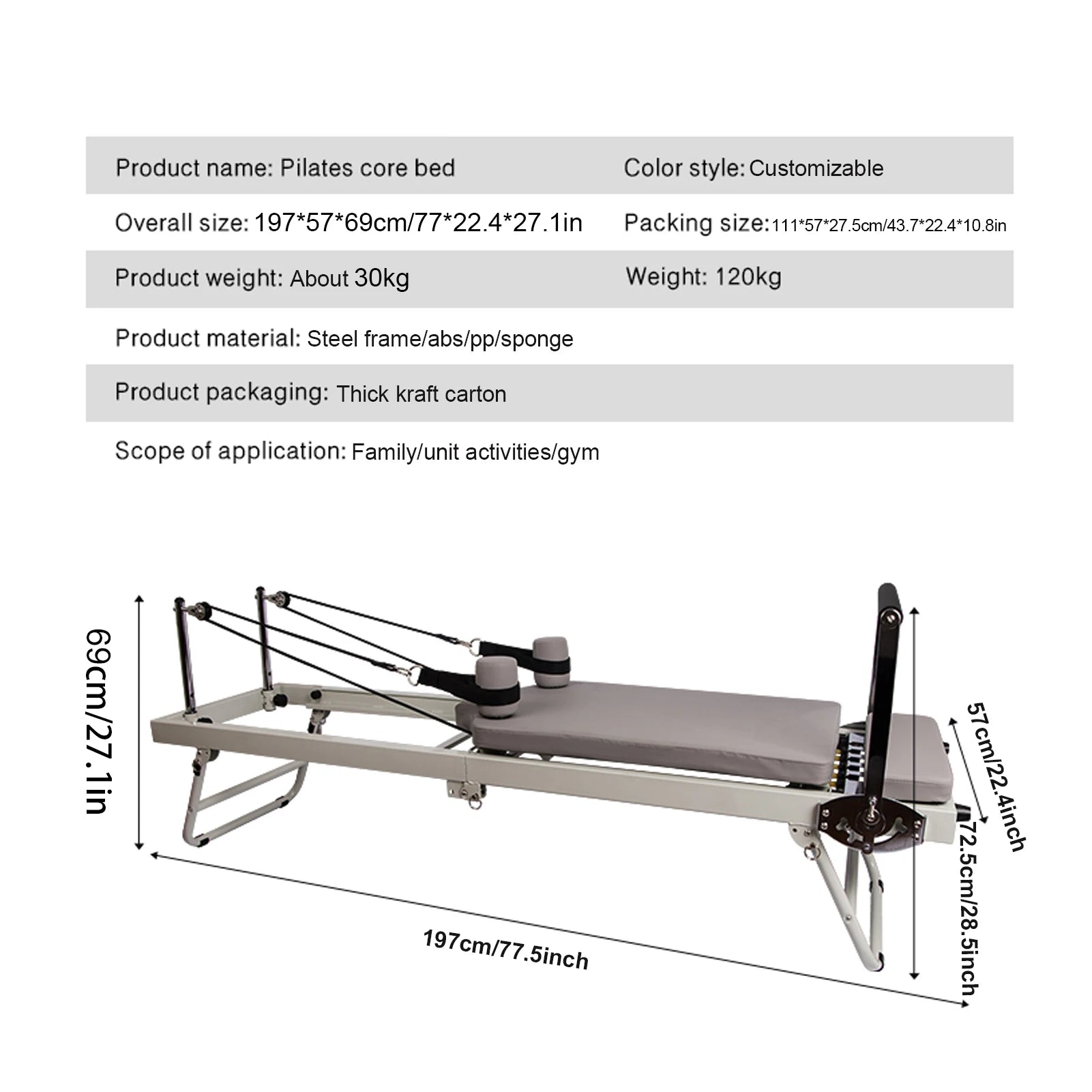 77.5" Pilates Reformer Machine